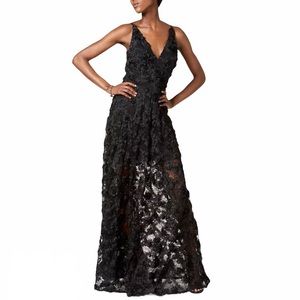 Xscape Black Floral Lace Gown